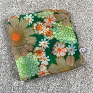Mademoiselle Vintage Floral Scarf‎ Handkerchief 70s Retro Green Brown Orange